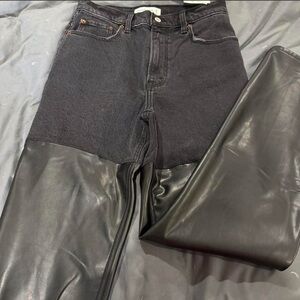 Abercrombie & Fitch Black Denim and Leather Flare Jeans